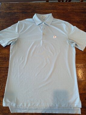Peter Millar Light Blue and White Striped Summer Comfort Polo